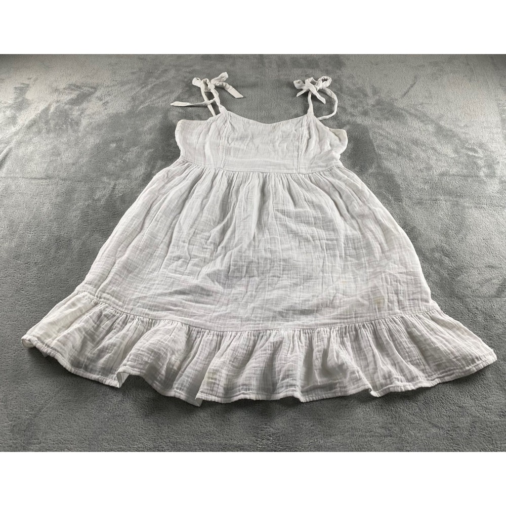 Old Navy Womens White Gauze Tie Strap Smocked Back Ruffle Mini Dress Size M